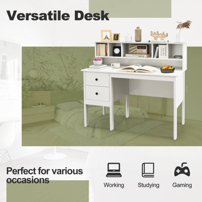 Costway 120 cm Computer Desk Study Writing Desk Home Office Workstation with 2 Drawers