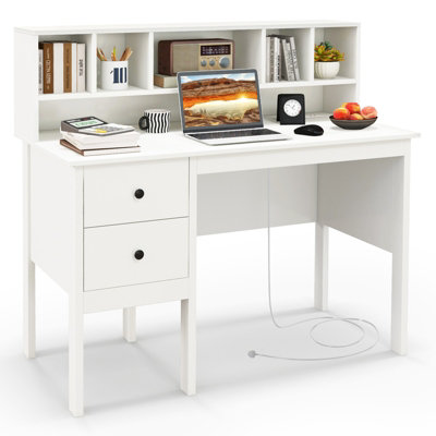 Costway 120 cm Computer Desk Study Writing Table with with 5-Cubby ...