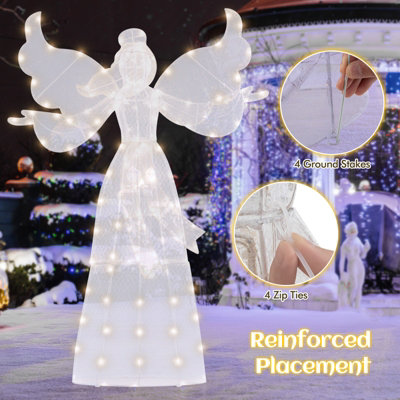 COSTWAY 120 cm Pre-Lit Christmas Angel Outdoor Decorative Angel Warm ...