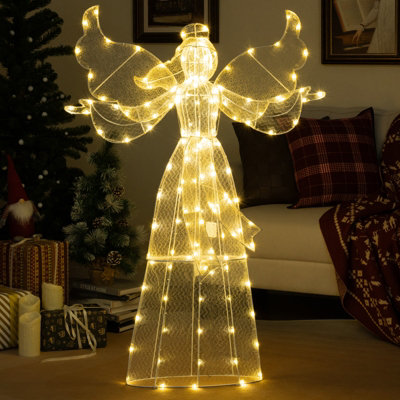 COSTWAY 120 cm Pre-Lit Christmas Angel Outdoor Decorative Angel Warm ...