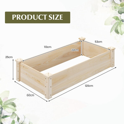 COSTWAY 120 x 60 x 25 cm Wooden Raised Garden Bed Outdoor Rectangular ...