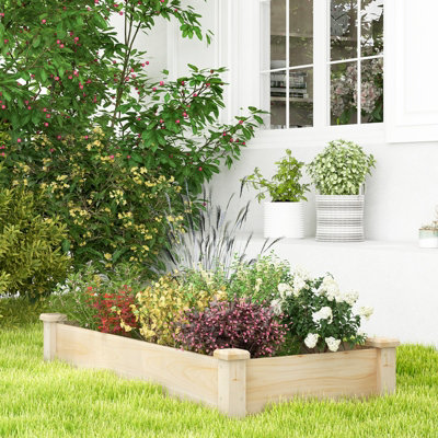 COSTWAY 120 x 60 x 25 cm Wooden Raised Garden Bed Outdoor Rectangular ...