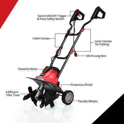 Costway 1200W Electric Tiller Garden Soil Cultivator Rotavator W/ Sharp 4 Tiller Blades - 3