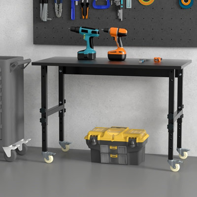 Costway 120cm Adjustable Workbench Heavy-duty Workstation W/ Bamboo Top & Lockable Casters - 3