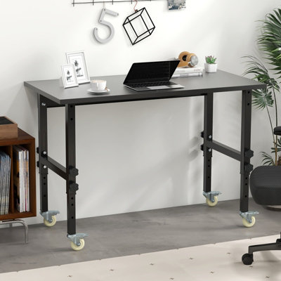 Costway 120cm Adjustable Workbench Heavy-duty Workstation W/ Bamboo Top & Lockable Casters - 4