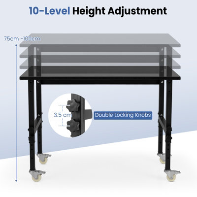 Costway 120cm Adjustable Workbench Heavy-duty Workstation W/ Bamboo Top & Lockable Casters - 5