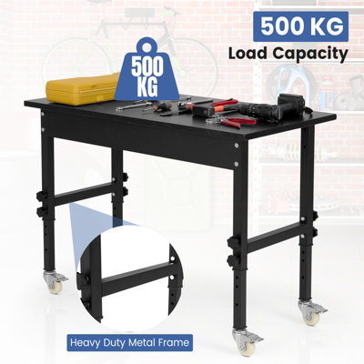 Costway 120cm Adjustable Workbench Heavy-duty Workstation W/ Bamboo Top & Lockable Casters - 7