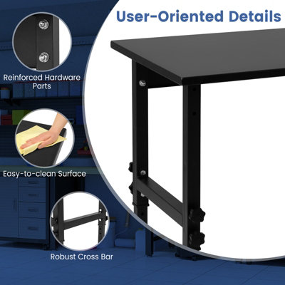 Costway 120cm Adjustable Workbench Heavy-duty Workstation W/ Bamboo Top & Lockable Casters - 9