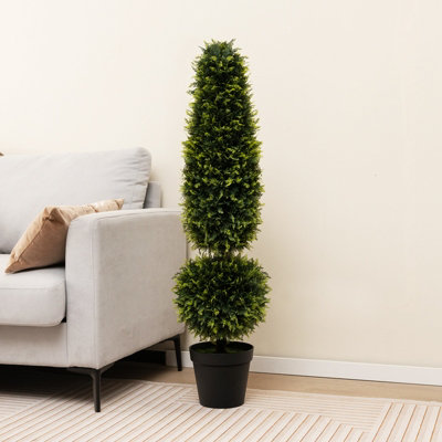 Costway 120CM Artificial Boxwood Topiary Tree Faux Topiary Plants with Natural Vines - 4