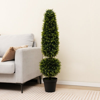 Costway 120CM Artificial Boxwood Topiary Tree Faux Topiary Plants with Natural Vines