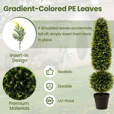 Costway 120CM Artificial Boxwood Topiary Tree Faux Topiary Plants with Natural Vines - 6