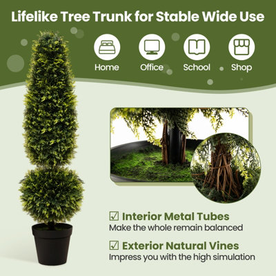 Costway 120CM Artificial Boxwood Topiary Tree Faux Topiary Plants with Natural Vines - 7