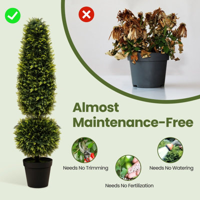 Costway 120CM Artificial Boxwood Topiary Tree Faux Topiary Plants with Natural Vines - 9