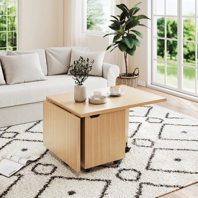 COSTWAY 120CM EXTENDABLE CENTER TABLE FOLDABLE COFFEE TABLE W/ STORAGE-OAK