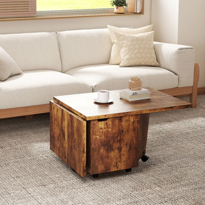 COSTWAY 120cm Extendable Center Table Foldable Coffee Table w/ Storage ...