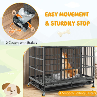 Picture of COSTWAY 120cm Heavy-Duty Metal Dog Cage Foldable Escape-Proof Dog Crate