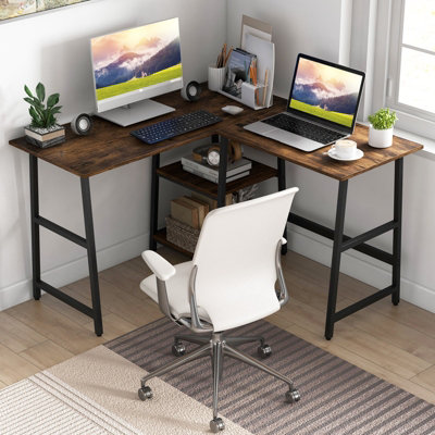Costway 120cm L-Shaped Computer Desk Corner Study Writing Desk with Outlets