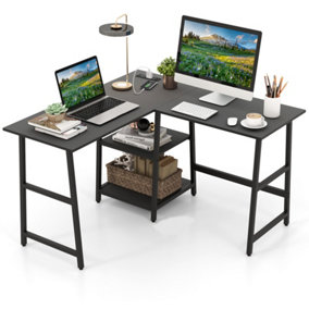Costway 120cm L-Shaped Computer Desk Corner Study Writing Desk with Outlets