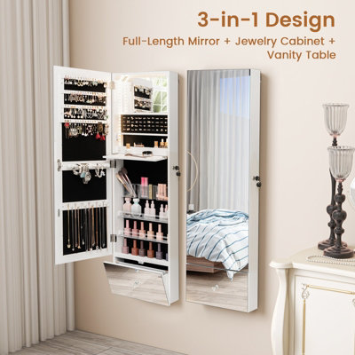Costway 120cm LED Jewelry Mirror Cabinet Wall Mounted Jewelry Armoire w/ Frameless Mirror - 4