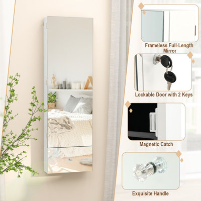 Costway 120cm LED Jewelry Mirror Cabinet Wall Mounted Jewelry Armoire w/ Frameless Mirror - 8