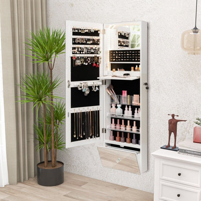 Costway 120cm LED Jewelry Mirror Cabinet Wall Mounted Jewelry Armoire w/ Frameless Mirror - 9
