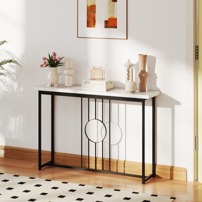 Table console, meuble d'entrée en faux marbre avec étagère 100 x 30 x 80 cm