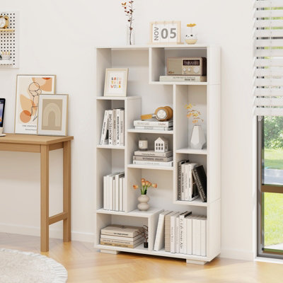 Costway 120cm Tall Bookshelf Modern Geometric Bookcase Book Storage ...