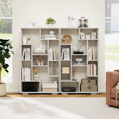Costway 120cm Tall Bookshelf Modern Geometric Bookcase Book Storage Organizer - 4