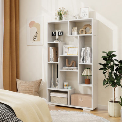 Costway 120cm Tall Bookshelf Modern Geometric Bookcase Book Storage Organizer - 5
