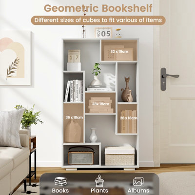 Costway 120cm Tall Bookshelf Modern Geometric Bookcase Book Storage Organizer - 6