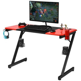 Costway 120cm Z-Shaped Computer Gaming Desk with Carbon Fiber Surface