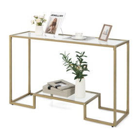 Costway 121 x 36 x 76cm Modern Console Table Tempered Glass Entryway Hallway Table Narrow Accent Desk