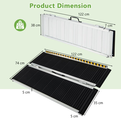 Costway 122 x 74cm Portable Aluminum Wheelchair Ramp Folding Threshold Ramp w/ Non-slip Surface