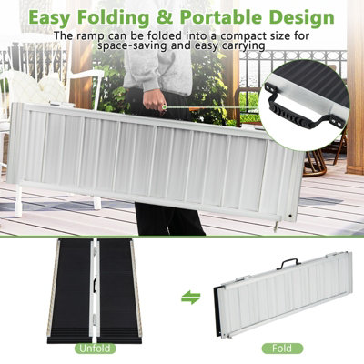Costway 122 x 74cm Portable Aluminum Wheelchair Ramp Folding Threshold Ramp w/ Non-slip Surface - 6