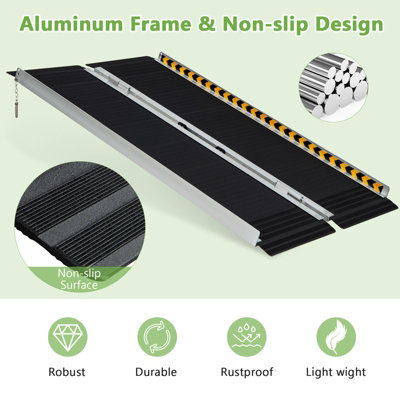 Costway 122 x 74cm Portable Aluminum Wheelchair Ramp Folding Threshold Ramp w/ Non-slip Surface - 7