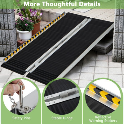 Costway 122 x 74cm Portable Aluminum Wheelchair Ramp Folding Threshold Ramp w/ Non-slip Surface - 8