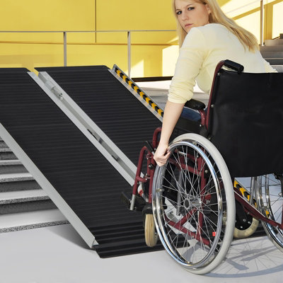 Costway 122 x 74cm Portable Aluminum Wheelchair Ramp Folding Threshold Ramp w/ Non-slip Surface - 9