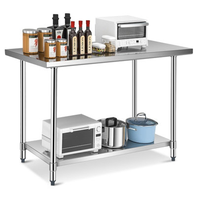 Costway 122 x 76 cm Stainless Steel Kitchen Prep Table Rolling Work Table Commercial Catering Table