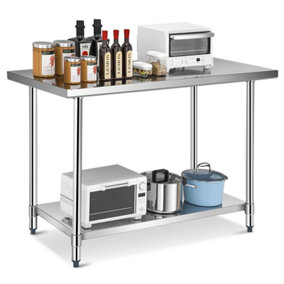 Costway 122 x 76 cm Stainless Steel Kitchen Prep Table Rolling Work Table Commercial Catering Table