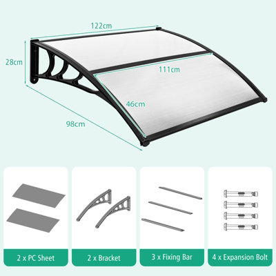 Costway 122 x 98 cm Window Door Awning Canopy Outdoor Front Door Patio Overhang Awning for Sunlight Rain Protection - 3