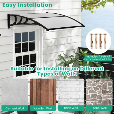Costway 122 x 98 cm Window Door Awning Canopy Outdoor Front Door Patio Overhang Awning for Sunlight Rain Protection - 6