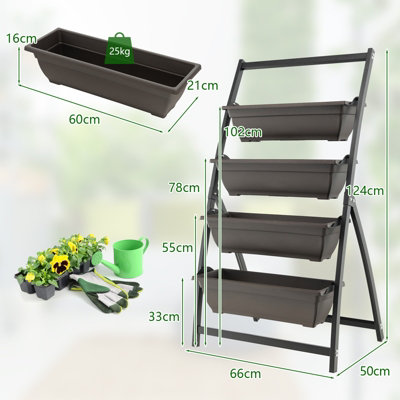 Costway 124CM 4-Tier Vertical Raised Garden Bed Elevated Planter Box w/ 4 Container Boxes