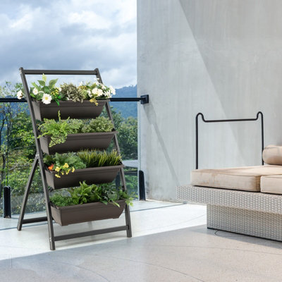 Costway 124CM 4-Tier Vertical Raised Garden Bed Elevated Planter Box w/ 4 Container Boxes - 4