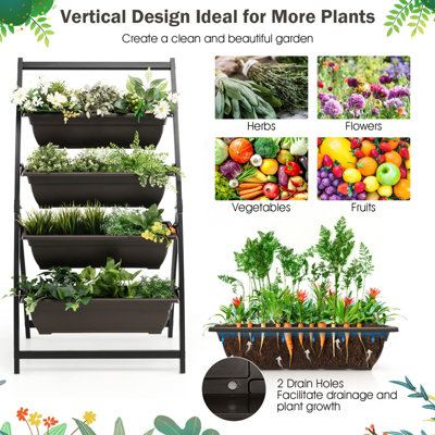 Costway 124CM 4-Tier Vertical Raised Garden Bed Elevated Planter Box w/ 4 Container Boxes - 5