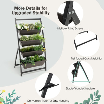 Costway 124CM 4-Tier Vertical Raised Garden Bed Elevated Planter Box w/ 4 Container Boxes - 7