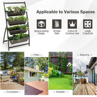 Costway 124CM 4-Tier Vertical Raised Garden Bed Elevated Planter Box w/ 4 Container Boxes - 8