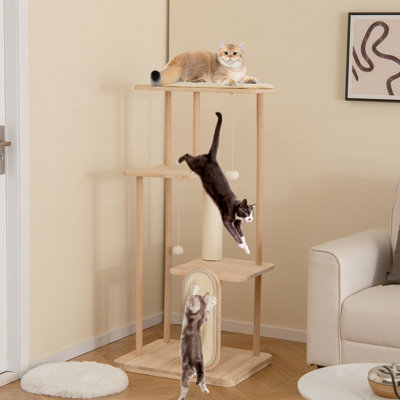 Costway 126cm Tall Solid Wood Cat Tree Home 4 Tier Large Cat Tower w Beech Post DIY at B Q