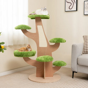 Costway 128 cm Pine Shape Cat Tree Indoor Cute Multi-level Cat Tower with Perch