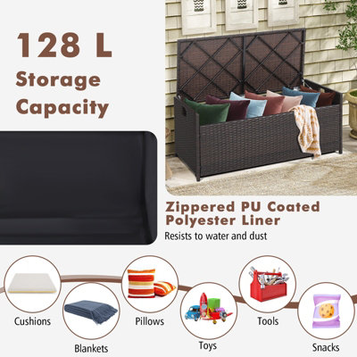 Costway 128L Patio Storage Bench Mix Brown Wicker Storage Box with Seat Cushion DIY at B Q