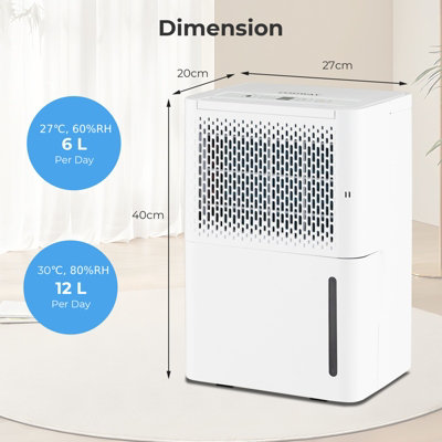 Costway 12L/D Portable Home Dehumidifier Quiet Electric Dehumidifier with 24H Timer